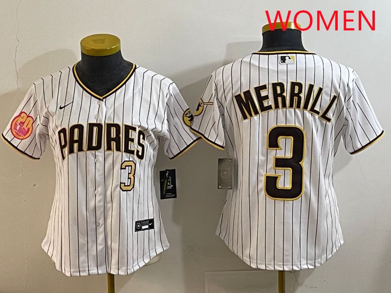 Women San Diego Padres 3 Merrill White Stripe Game 2025 Nike MLB Jersey style 2